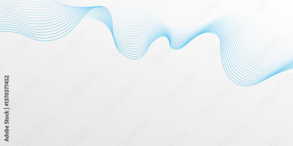 Abstract blue flowing lines wave on a light grey background. Dynamic ...