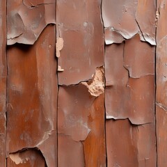 Aufkleber - Close Up Of Weathered Wood Planks With Peeling Reddish Brown Paint Revealing Aged Textures
