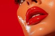 © Julian Adams - Cinematic Close-Up of Woman with Glossy Deep Red Lips, Smoldering Eyes, Perfect Skin, Dramatic Lighting, Luxurious Burgundy Background, High Contrast, Luxury Perfume Ad Aesthetic