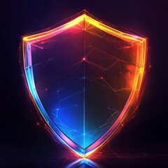 Poster - Cyber Shield: Digital Protection, Data Security, and Network Defense with Neon Glow and Abstract Lines.