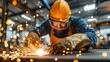 © Freshpixel - A hard-working individual, donned in protective gear, expertly shapes metal while sparks fly in a vibrant workshop, highlighting the dedication and art of metal fabrication.