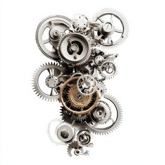 Fototapete - Intricate Interlocking Gears: A Symphony of Motion and Engineering on a Clean White Background