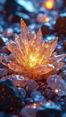 Fototapete - Abstract crystal formation with sharp edges and brilliant reflections showcasing intricate details and vibrant light patterns emanating from the center