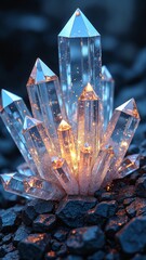 Fototapete - Abstract crystal formation with sharp edges and brilliant reflections showcasing intricate details and vibrant light patterns emanating from the center