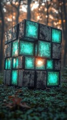 Wall Mural - futuristic cube in forest