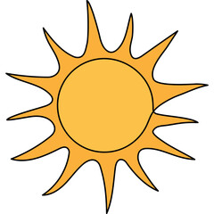 Wall Mural - Sun continuous line art drawn. Summer yellow sun line shape. Vector illustration isolated on white.	
