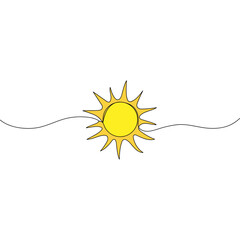 Wall Mural - Sun continuous line art drawn. Summer yellow sun line shape. Vector illustration isolated on white.	