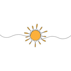 Wall Mural - Sun continuous line art drawn. Summer yellow sun line shape. Vector illustration isolated on white.	