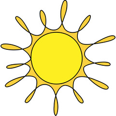 Wall Mural - Sun continuous line art drawn. Summer yellow sun line shape. Vector illustration isolated on white.	
