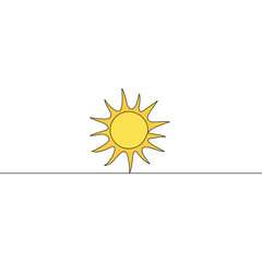 Wall Mural - Sun continuous line art drawn. Summer yellow sun line shape. Vector illustration isolated on white.	