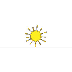 Wall Mural - Sun continuous line art drawn. Summer yellow sun line shape. Vector illustration isolated on white.	