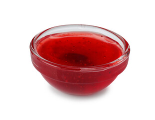 Wall Mural - delicious strawberry sauce in bowl isolated on white