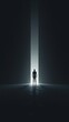 © Vinnie - art future self A solitary figure stands in a dark room, illuminated by a vertical beam of light, evoking feelings of contemplation and introspection.