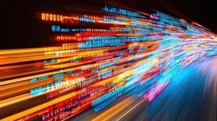 Wall Mural - motion blur effect with abstract digital light trails, coding, data, and technology