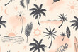 © balma - Seamless Hand-Drawn Palm Tree and Sun Summer Pattern Background Set