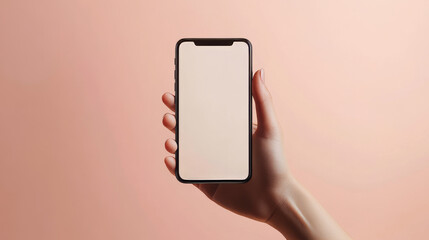 3D vector hand holding mobile phone isolated on pastel background, 3d Hand using smartphone with empty screen for mockup mobile concept. showcase 3d display minimal scene with device phone in hand