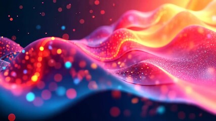 Leinwandbilder - Neon Lights Dance Across a Wavy Surface with Glittering Particles