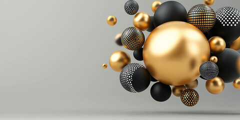 Leinwandbilder - Black and gold spheres creating abstract composition on plain background