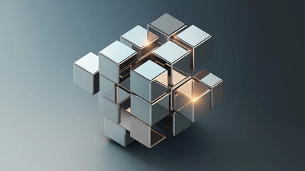 Aufkleber - Metallic cubes forming complex structure with glowing edges