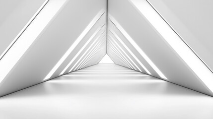 Poster - Bright white futuristic empty corridor leading to light