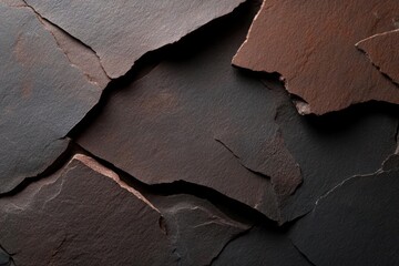 Leinwandbilder - Close up of irregularly shaped brown and black cracked surfaces creating abstract patterns textures and details