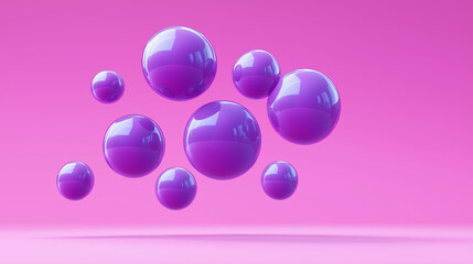 Poster - Purple spheres floating on pink background: abstract 3d render