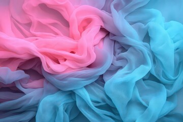 Leinwandbilder - Abstract textile fabric in pink and teal gradient lighting creating a textured backdrop with draped folds and soft shadows