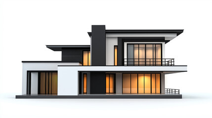 Poster - Modern house with large windows and balcony overlooking scenic views