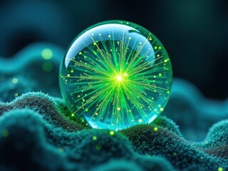 Wall Mural - green sphere with a green light inside of it. the sphere is surrounded by a green glow epoxy resin
