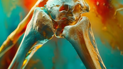Wall Mural - a close up view of a skeleton joint in vibrant colors. this image showcases the intricate details of
