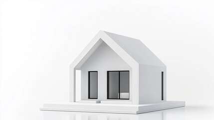 Poster - Modern minimalist white house model standing on platform: architectural simplicity