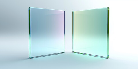 Poster - Two frosted glass panels standing on white background reflecting soft pastel colors