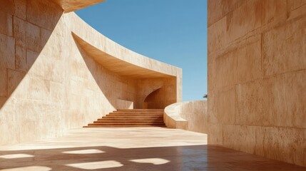 Aufkleber - Architectural building with natural sunlight and shadows stone material blue sky and stairways