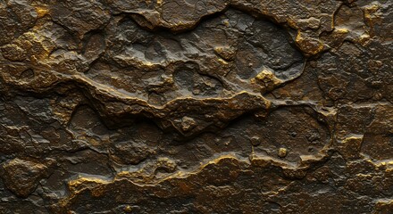 Aufkleber - Detailed texture of dark golden rock formation surface closeup view