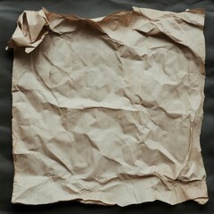 Poster - Close-up shot of a crumpled beige paper on a dark background showing textures shadows and creases