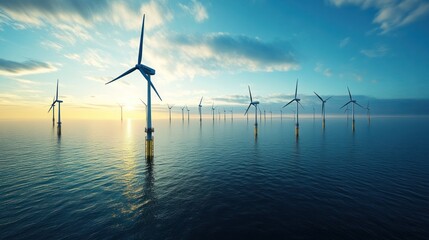 Expansive offshore wind park generating sustainable power with advanced turbine array