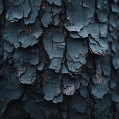Aufkleber - Close-up shot of textured tree bark with peeling layers exhibiting shades of blue and dark tones. The rugged surface shows depth and natural patterns