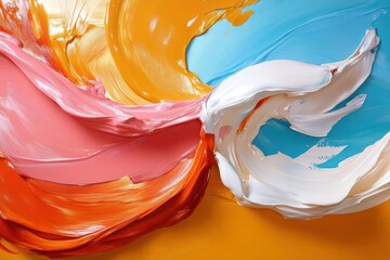 Fototapete - Abstract colorful paint strokes textured art piece. Brushstrokes in orange pink white and blue vibrant colors. Artistic backdrop. Modern contemporary visual design