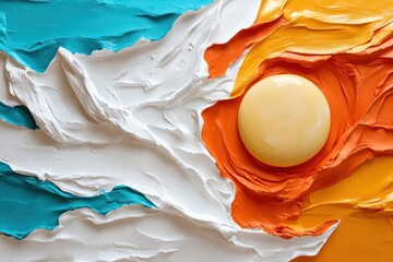 Fototapete - Abstract textured artwork with white, blue, orange, and yellow colors and round shape