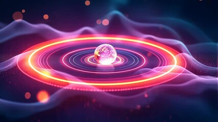 Wall Mural - A mesmerizing orb pulsates with vibrant energy, surrounded by dynamic glowing rings and ethereal waves of light.