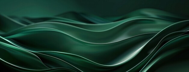 Canvas Print - Dark green flow curve wave cloth fabric movement modern futuristic dynamic energy abstract illustration.