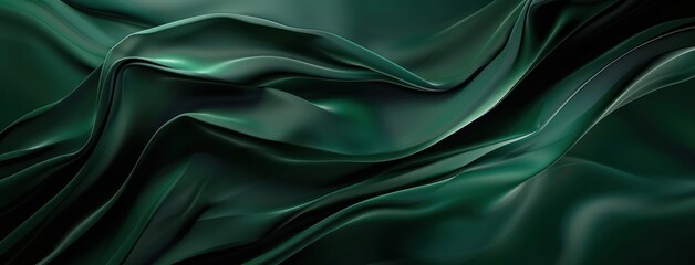 Canvas Print - Dark green flow curve wave cloth fabric movement modern futuristic dynamic energy abstract illustration wallpaper.