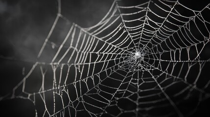 Creepy white spider web on black background.