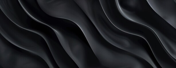 Wall Mural - Black abstract background smooth, 3d black waves on dark gradient. Dark abstract banner with wavy lines. Black and white animation. High resolution. Abstract dark background.