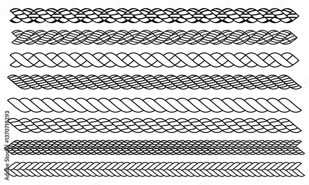 set of rope pattern line design, vector illustration isolated on white ...