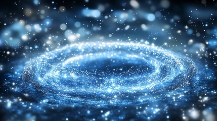 Wall Mural - Glowing blue circular galaxy composed of sparkling cosmic particles