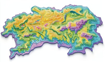  3D Topographic Terrain Map Showing Elevation and Contours