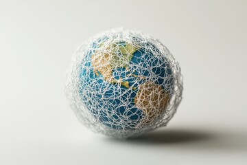 A detailed image showing earth enclosed inside a white net
