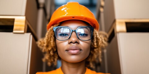 Fototapete - Future-Forward Industrial Diversity Gen Z Warehouse Professional in High-Visibility Safety Gear, Pioneering Tech-Enabled Workplace Innovation and Inclusive Logistics Performance
