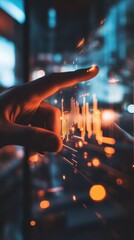 Fototapete - Immersive Digital Transformation Interactive Holographic Data Visualization with Dynamic Touch Interface - Futuristic Tech Innovation for Next-Gen Business Intelligence